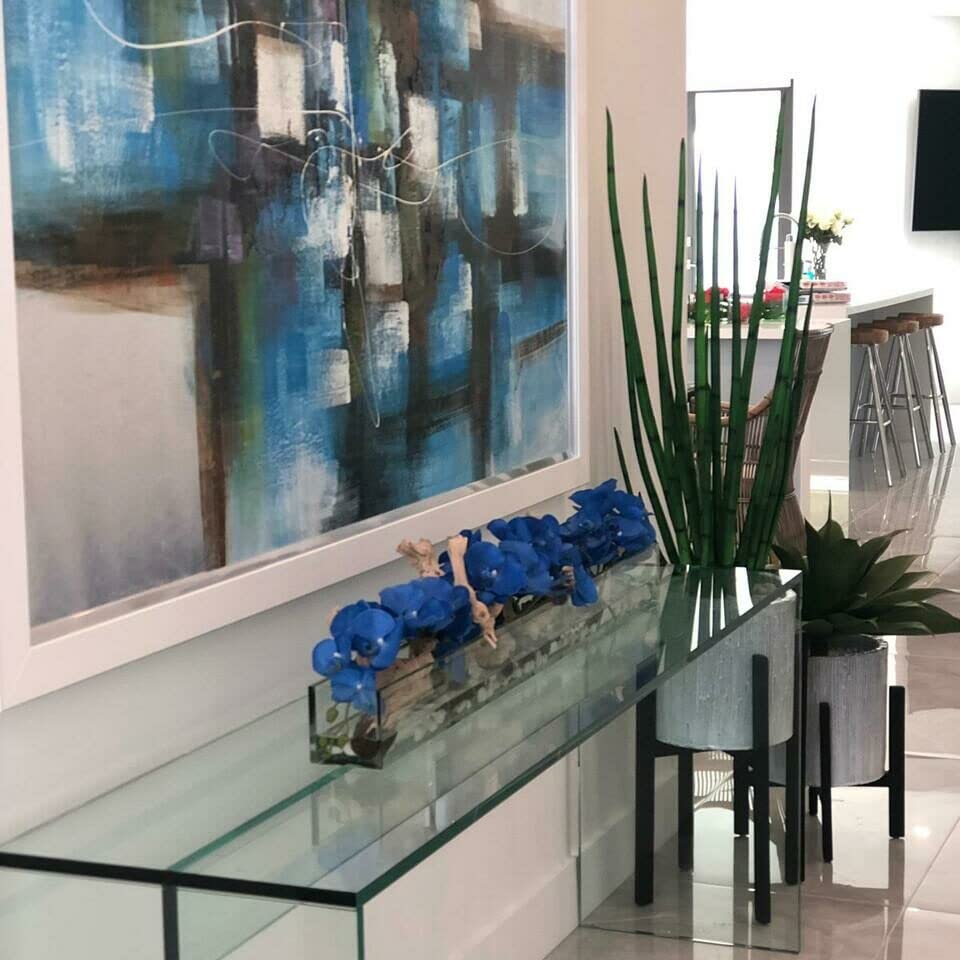 Casa Moderna Glass Planter with Phalaenopsis Orchids (12'' Lx6 Wx8 H,Blue)