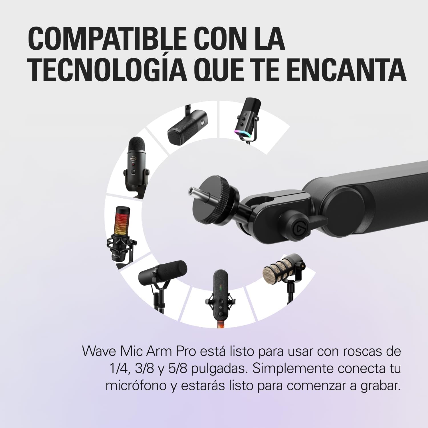 Elgato Wave Mic Arm Pro - Brazo de Perfil Bajo Giratorio 360° con suspensión de Gas para Micrófono, Compatible con micros Elgato/Shure SM7B/HyperX/Rode/Blue Yeti y más, Para Broadcasting/Podcasting