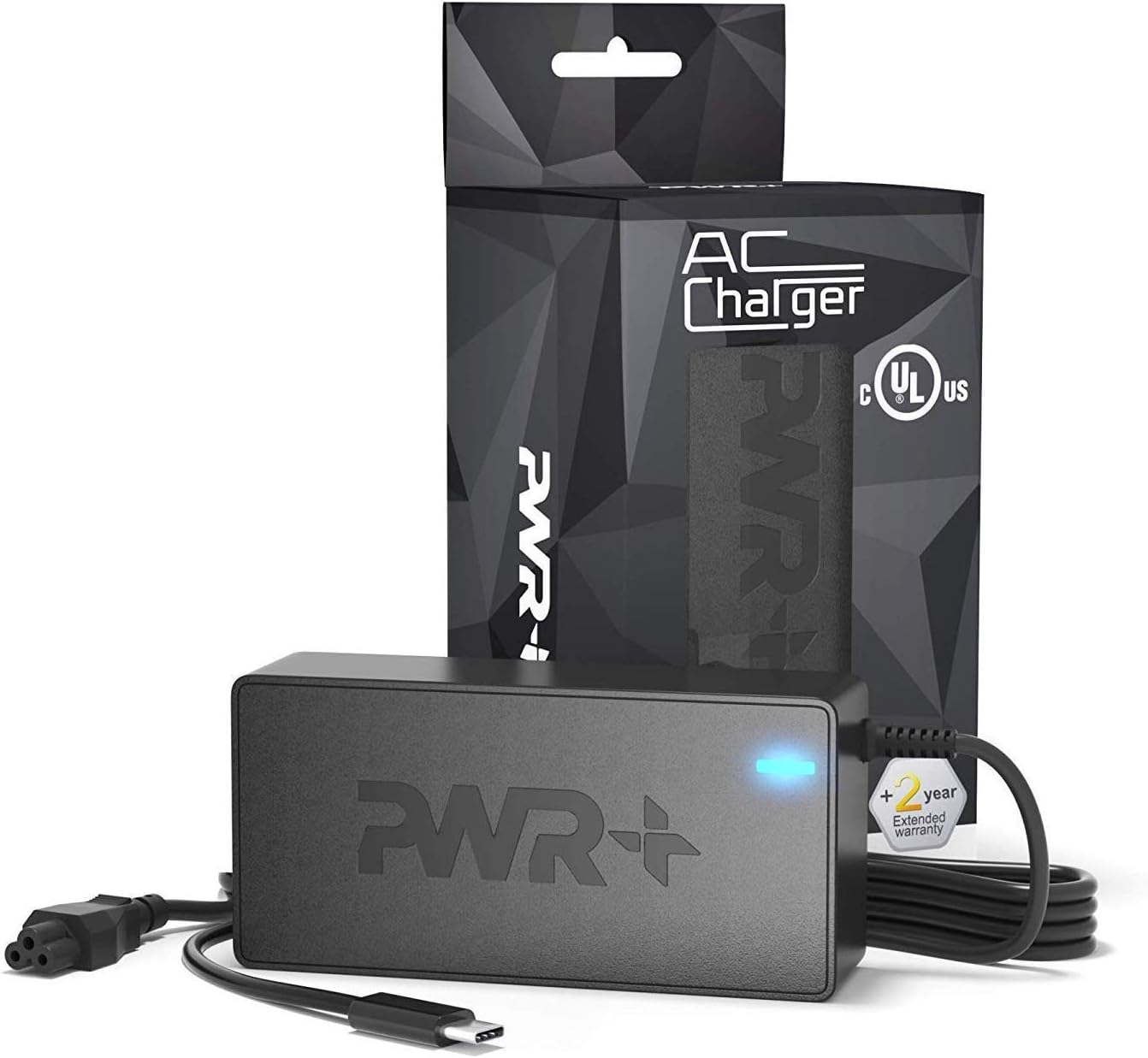 PWR+ USB-C charger connected to a laptop