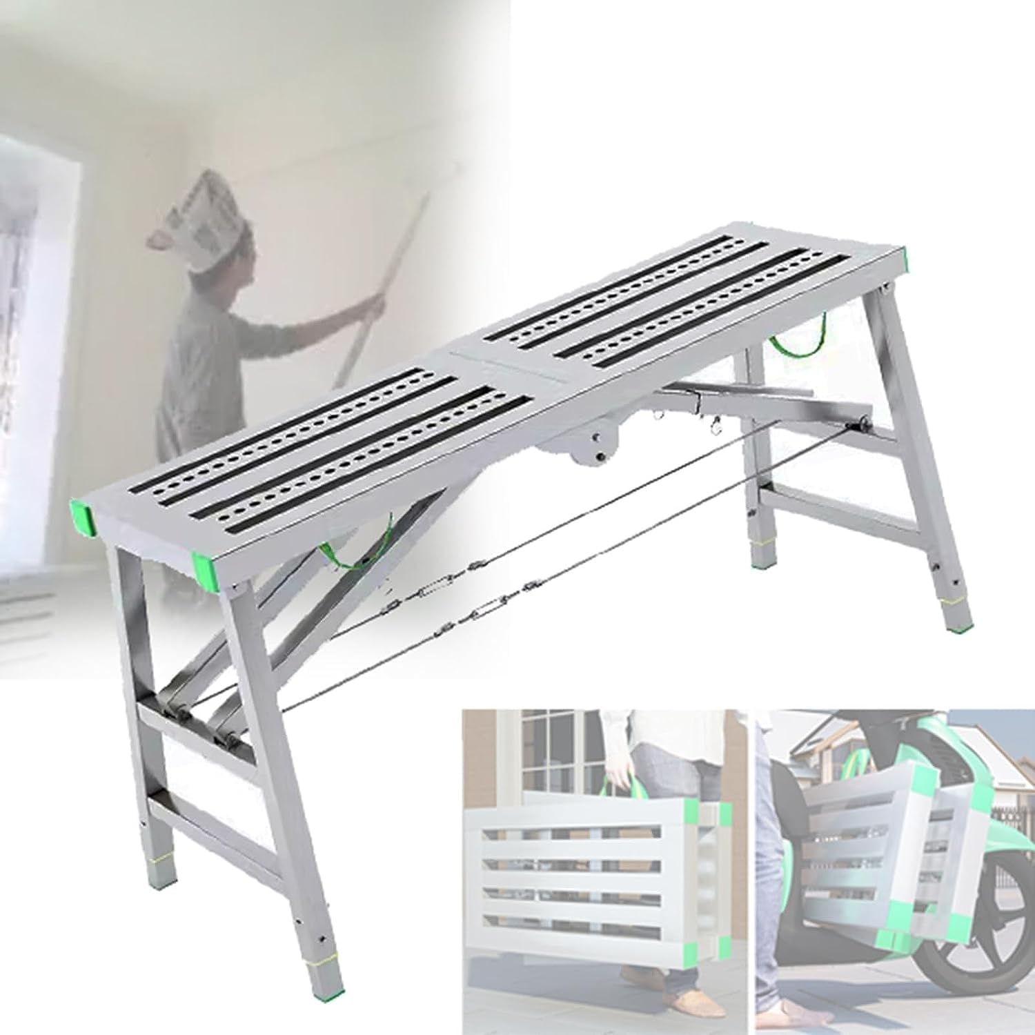 Stepladders Scaffolding Platform Folding Scaffolding Portable Work Platform with 2 Climbing Pedal and 5-Gear Adjustable Height,Scaffolding Equipment for Home Improvement, Maintenance Tools (