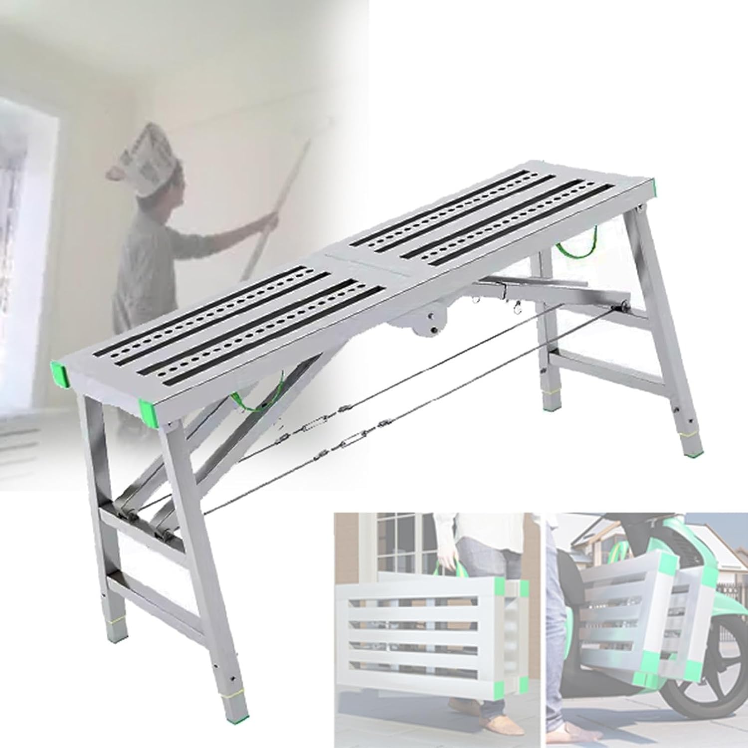Plate-forme d'échafaudage pliable de travail réglable à 5 hauteurs avec 2 pédales