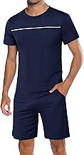 Marvmys Schlafanzug Herren Kurz Baumwolle Pyjamaset Herren Nightwear Pyjama Kurzarm mit Rundhalsausschnitt Oberteil und kurzer Schlafanzughose