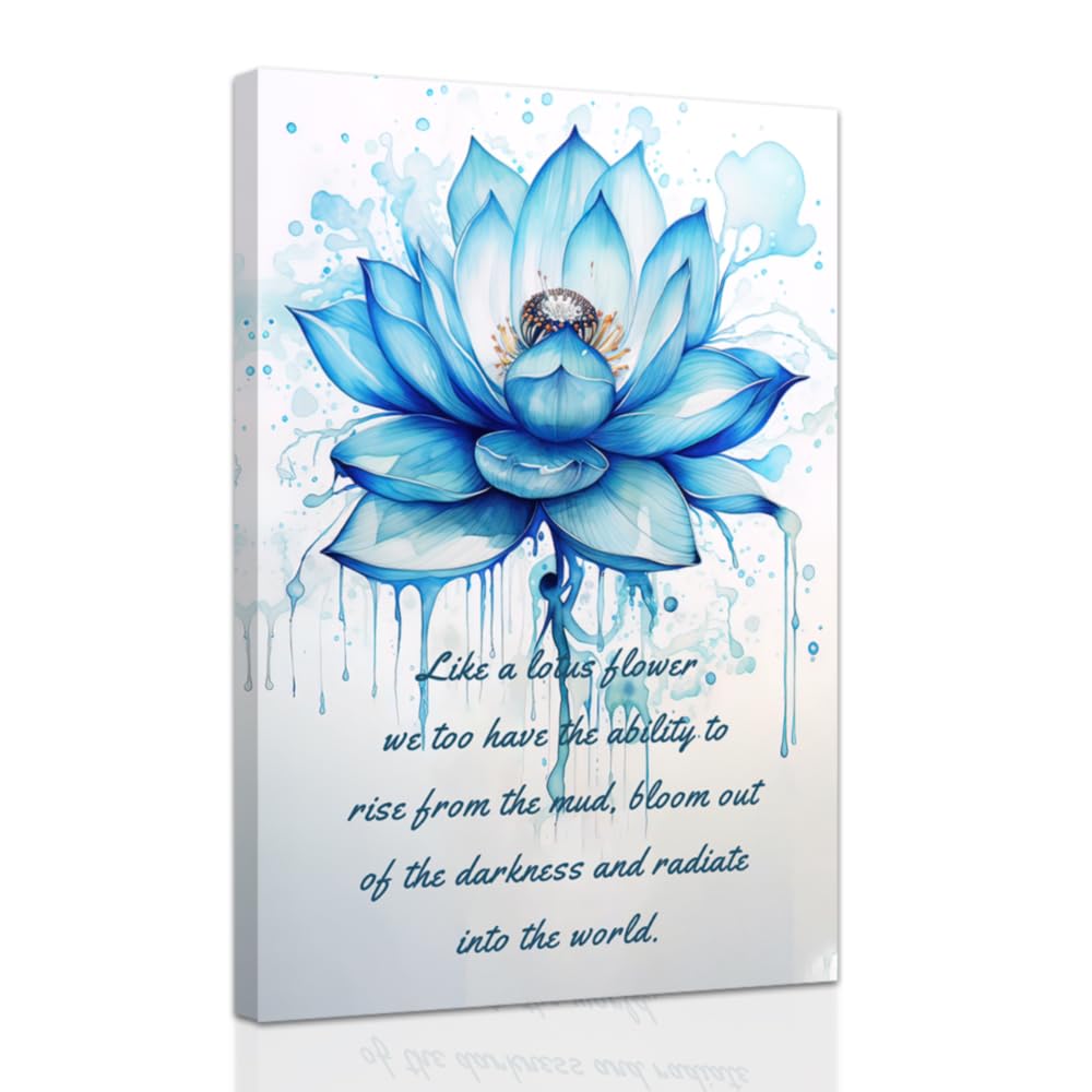 ZXHYWYM Zen Canvas Wall Art Lotus Flower Motivational Quotes Pictures Spa Painting Watercolor Artwork Prints Yoga Meditation Bathroom Office Decor Framed (70 x 105 cms)