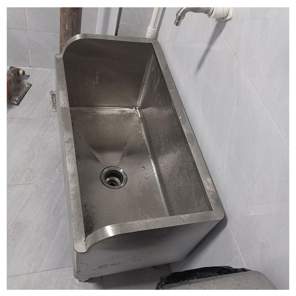 ASerZenith Stainless Steel Mop Service Basin Floor Mount Mop Sink With Drainage/Strainer For Commercial Kitchen, Restaurant, Garages(Silver-80X41X55Cm)