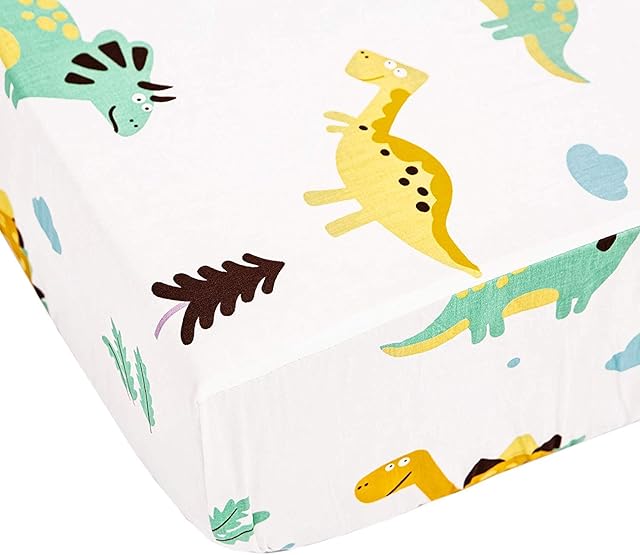 TEALP Cot Bed Cotton Fitted Sheets Dinosaur Fitted Crib Sheets Fit Standard cot Mattress 140x70x20cm, 1 Pack