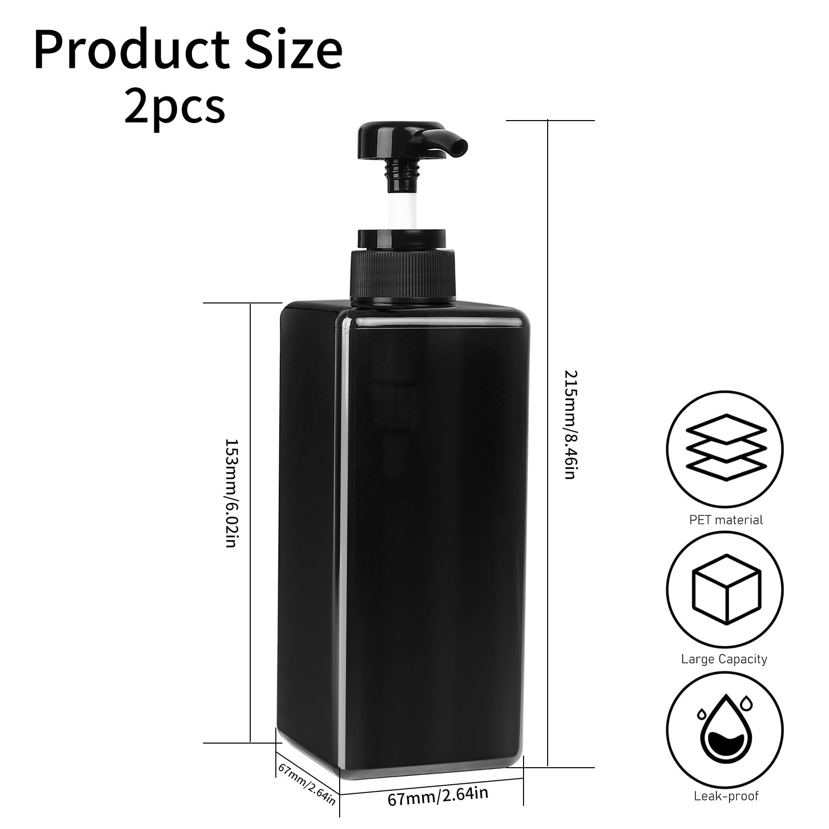 2x Pump Bottle Dispenser, 650ML Refillable Shampoo and Conditioner Dispenser Bottle with Pump - Image 2