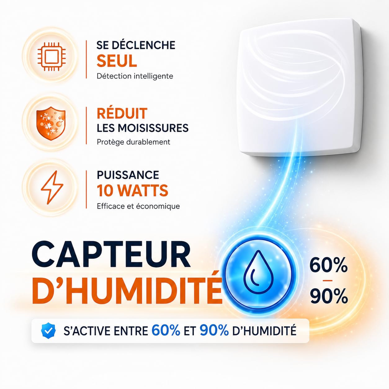 Ventilateur Extracteur d'Air VMC Salle de Bain Ø100 Hygroréglable Silencieux 95m³/h