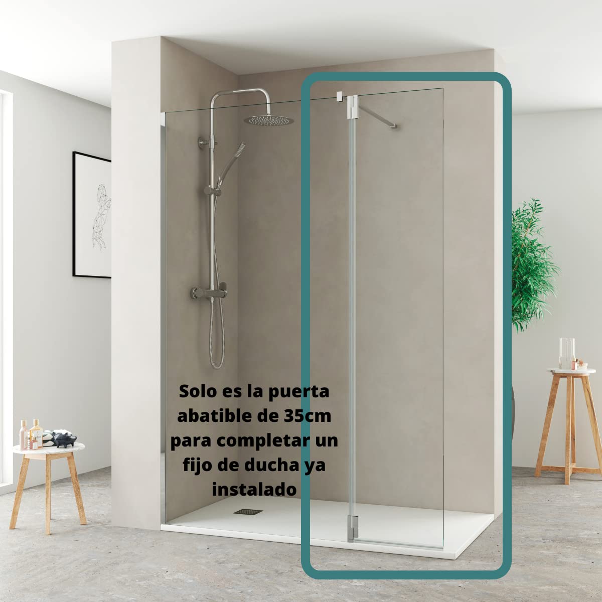 Puerta de Ducha Abatible de 35cm para Completar Fijo de Ducha | Panel de Ducha Abatible de Protección Pivotante ancho de 35cm para hacer más Grande un Fijo de Ducha Ya Instalado | Cromo Brillo