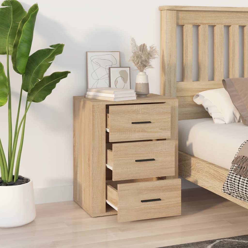 Comodino Chene Sonoma 3 Cassetti Legno Ingenierie | 50 x 36 x 60 cm, piano robusto, facile da pulire, fissaggio a parete incluso, manuale di montaggio