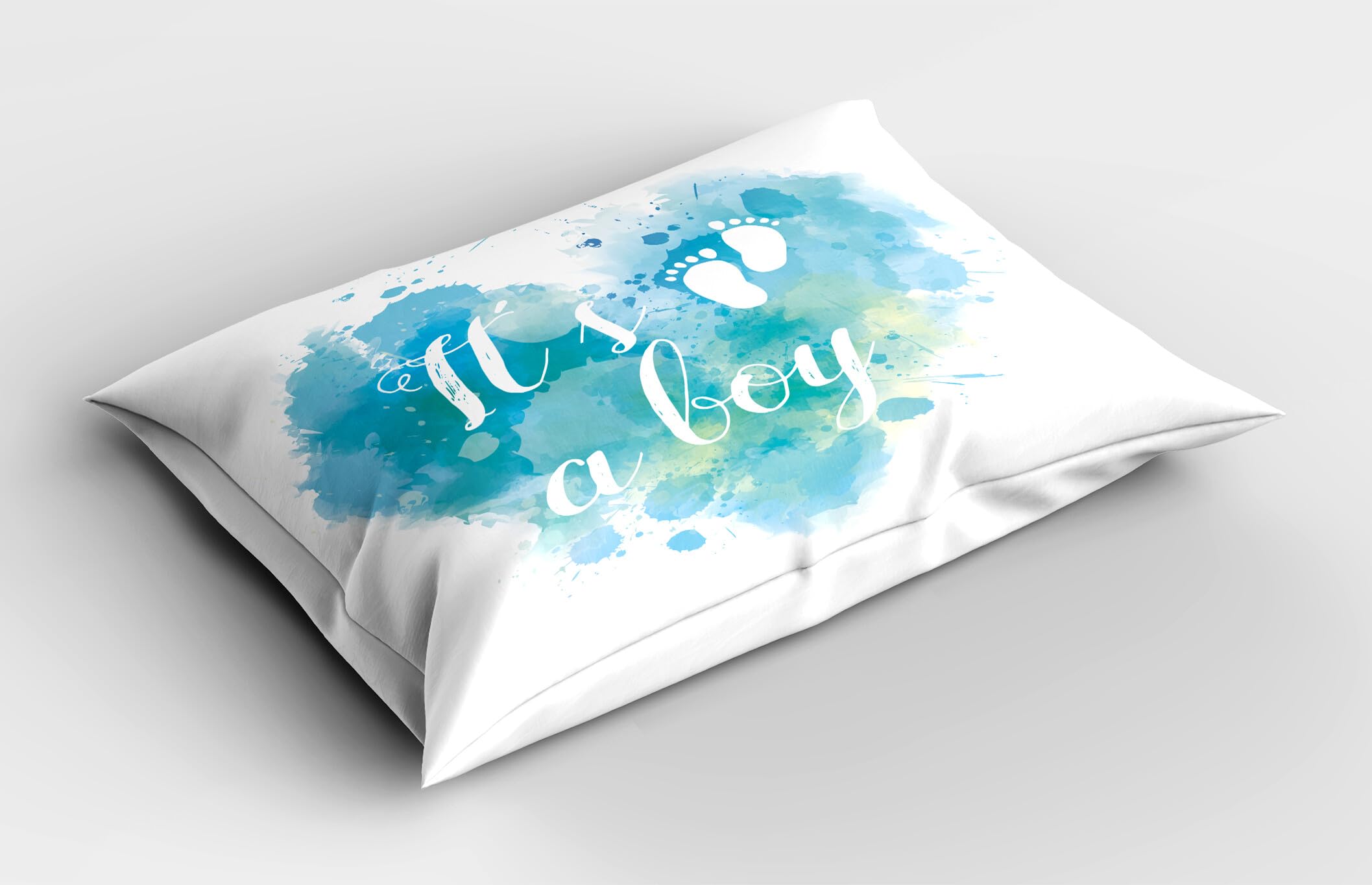 Ambesonne Blue Pillow Sham Set of 2, Grunge Pastel Hues Effect Background with Letterings and Footprint Illustration, Quality Microfiber Bedding Item for All Seasons, 30