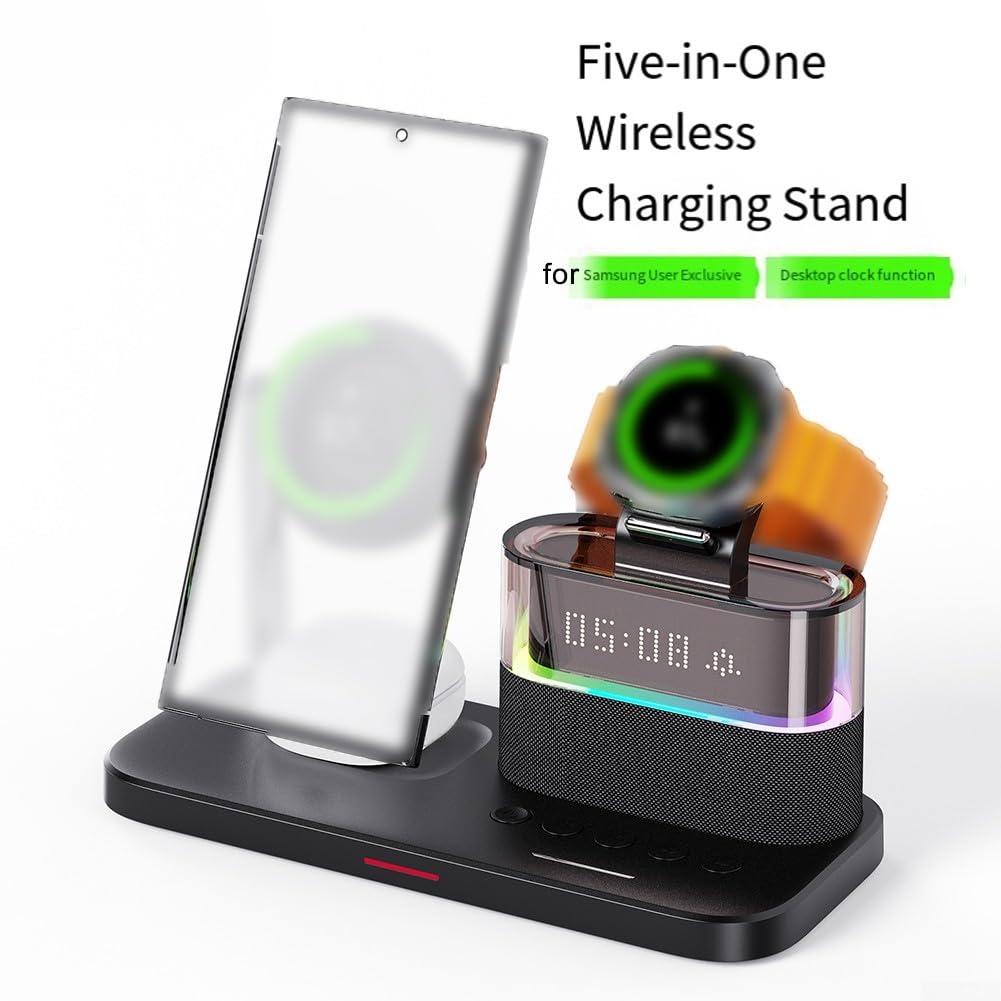 Cargador inalámbrico magnético 5 en 1 con carga rápida de 25 W para Samsung Galaxy S24, S23, S22, S21, Galaxy Watch 8 y auriculares de carga multidispositivo (blanco)