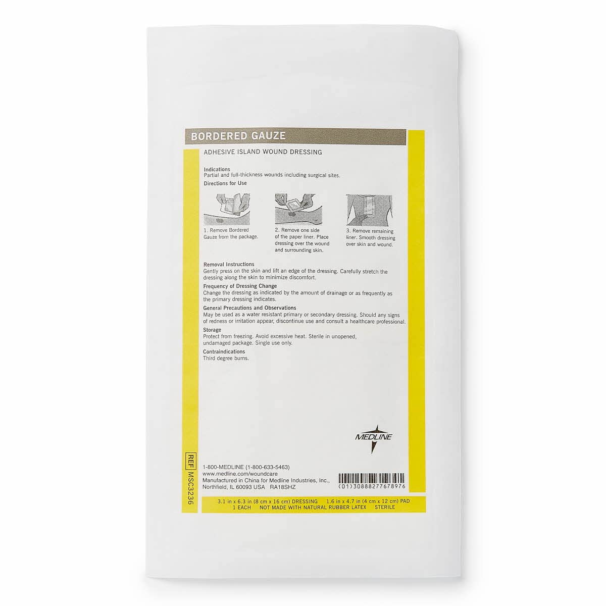 Medline Sterile Bordered Gauze, Wound Dressing For First Aid and Medical Use, 3" x 6" with 1.5" x 4" Pad - 15 Pack — Amazon image 3