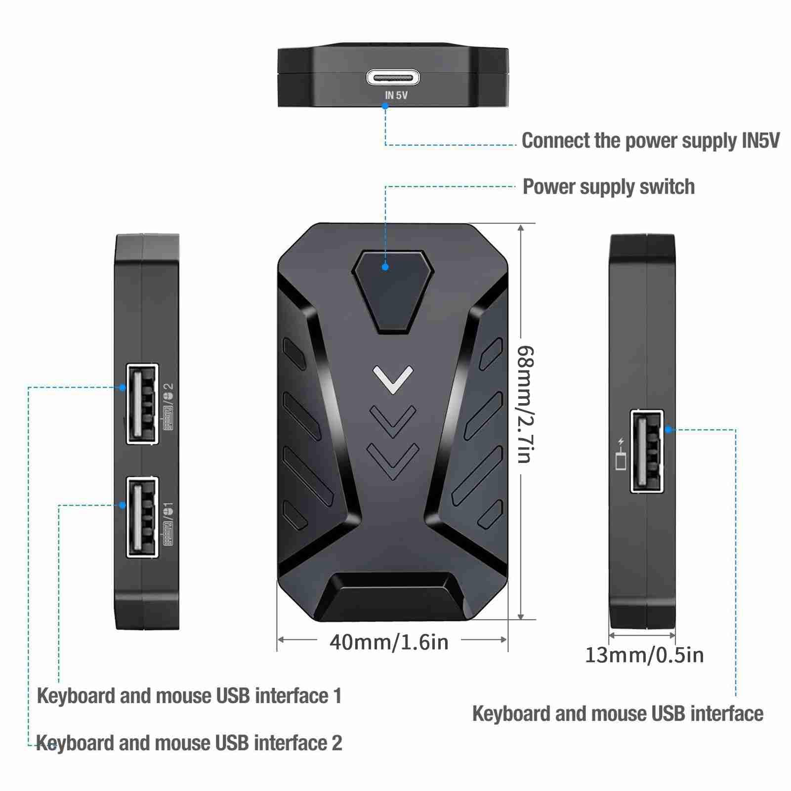 Adaptateur Convertisseur Clavier Souris pour Jeux Mobiles Accessoire Compatible avec Harmonyos Système, Idéal Les Joueurs sur Smartphone Et Tablettes