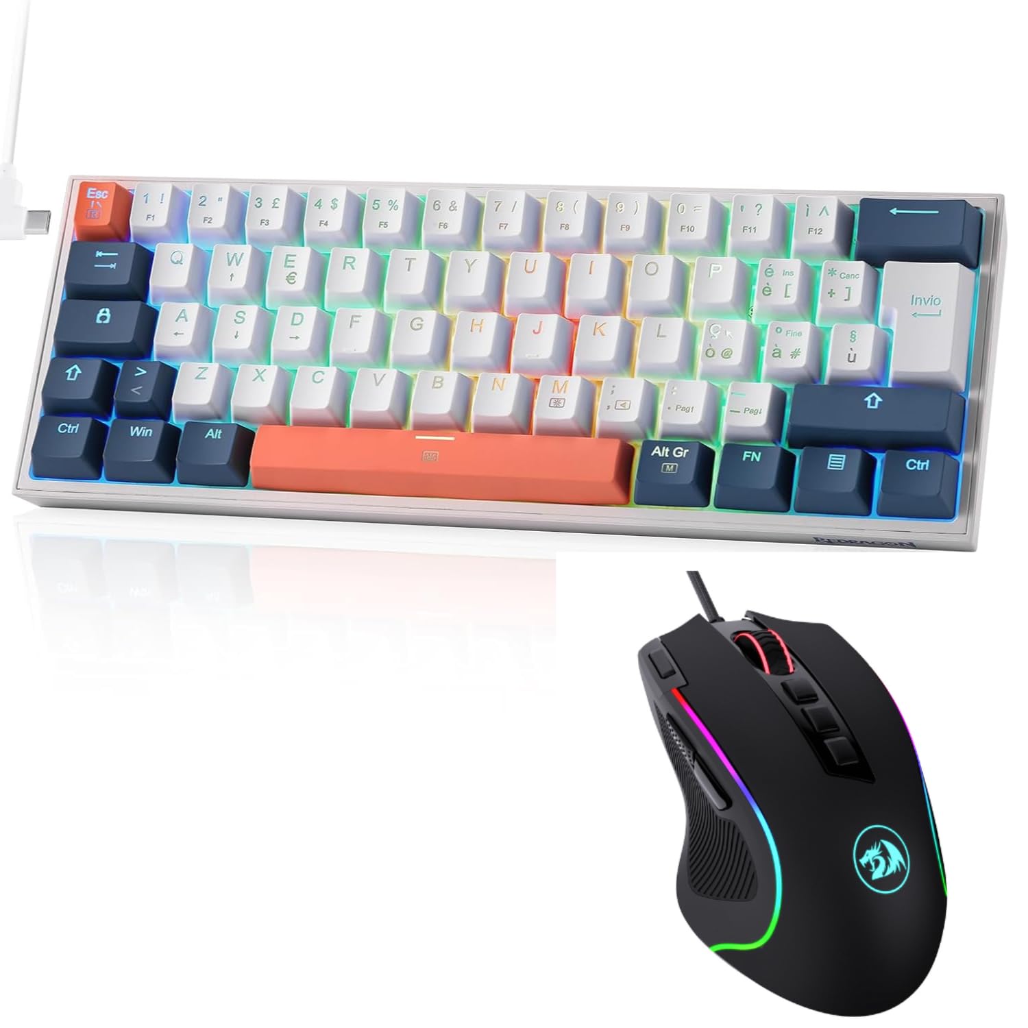 Redragon K617 Fizz 60% Wired RGB Tastiera Gaming & M612 Predator RGB Gaming Mouse bundle