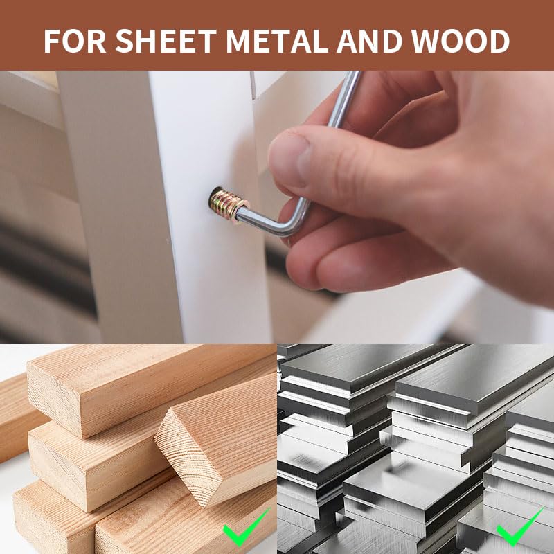 20-Piece M8 x 13mm Threaded Insert Nuts for Wood - Hex Drive Installation, Zinc Plated Carbon Steel