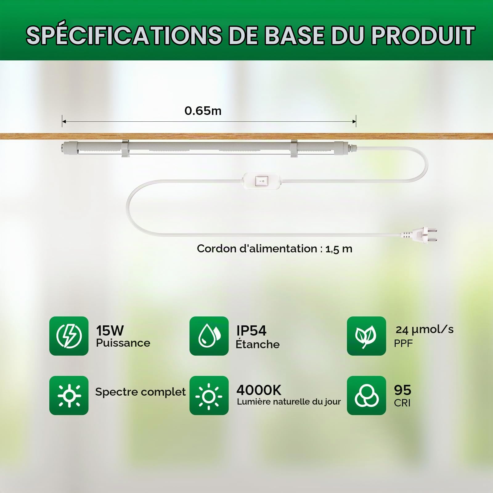 SANSI Lampe Horticole à Spectre Complet T8 25W, Tube 60cm, IP54 Etanche | Pour plantes d'intérieur, idéale pour les semis, la croissance des plantes, les serres et les étagères à plantes, 4000K