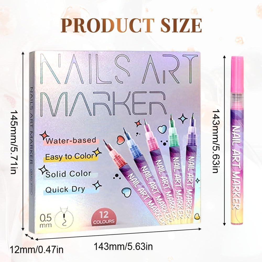 12 Colors Nail Art Pens Set, 2026 Upgraded Nail Art Markers for Kids Adults, Nail Polish Pens, for Diy Nail Art Beauty Adorn Manicure Tools (1Set) - Image 7