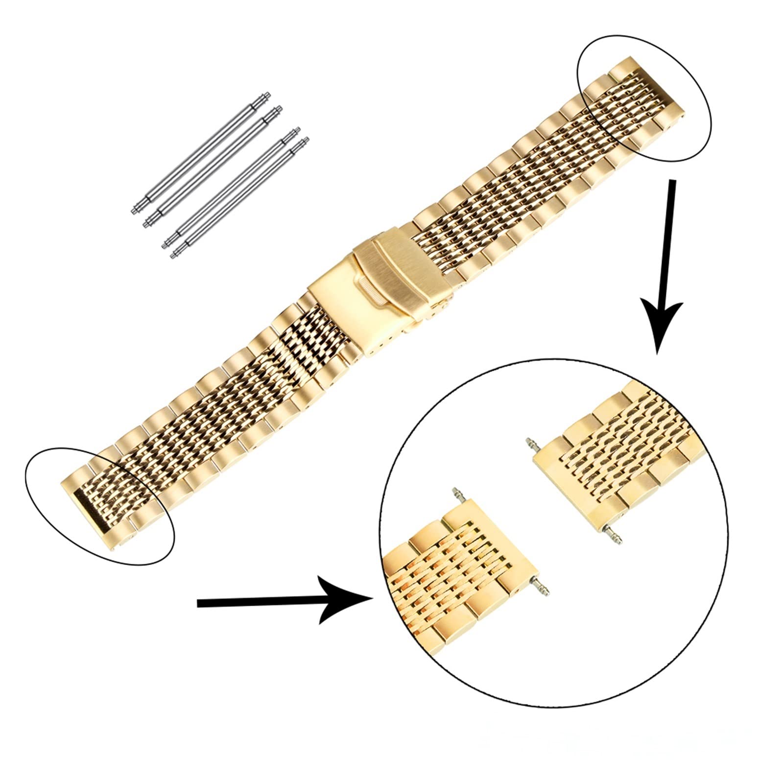 YINGO 18mm 20mm 22mm 24mm Oro/Oro Rosa/Blu Cinturino In Acciaio Inossidabile Chiusura Pieghevole Con Sicurezza Con Barre A Molla Unisex