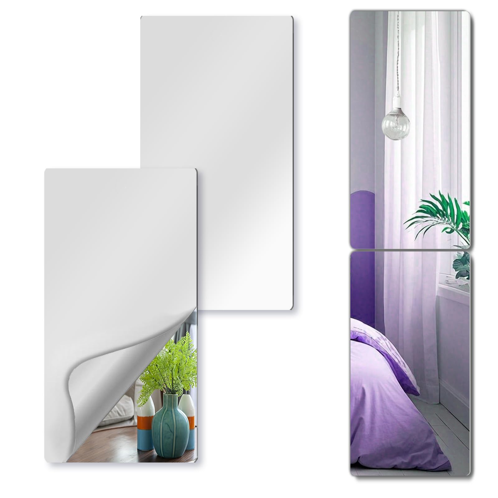 Unbreakable Acrylic Full Length Mirror for Wall Mounted, Full Body Mirror for Kids, Flexible Plastic Safe Shatterproof, 2 PCS 24 x 14 Inches, Workout Mirrors Tiles for Home Gym, Bedroom Over The Door