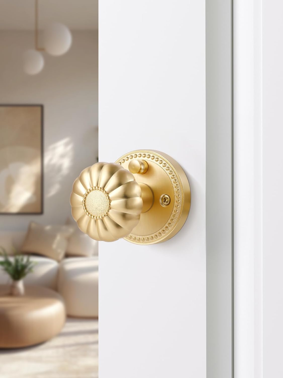 Gold Door Knobs Privacy Door Knob Satin Brass Door Knob Interior Brushed Gold Door Knobs for Bedroom and Bathroom,Zinc Alloy 4 Pack