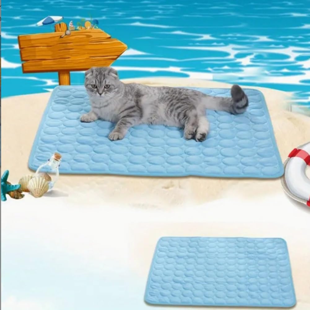 Alfombrilla de enfriamiento para perros y gatos, almohadilla reutilizable de seda de hielo para mascotas, 150 x 100 cm, manta lavable para uso en interiores y exteriores, paquete de 2 cojines medianos