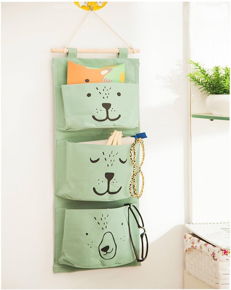 OPOO Fabric Wall Door Closet Hanging Storage Bag Small Cotton Hanging Pocket Door Hanging Organizer 3 Pockets