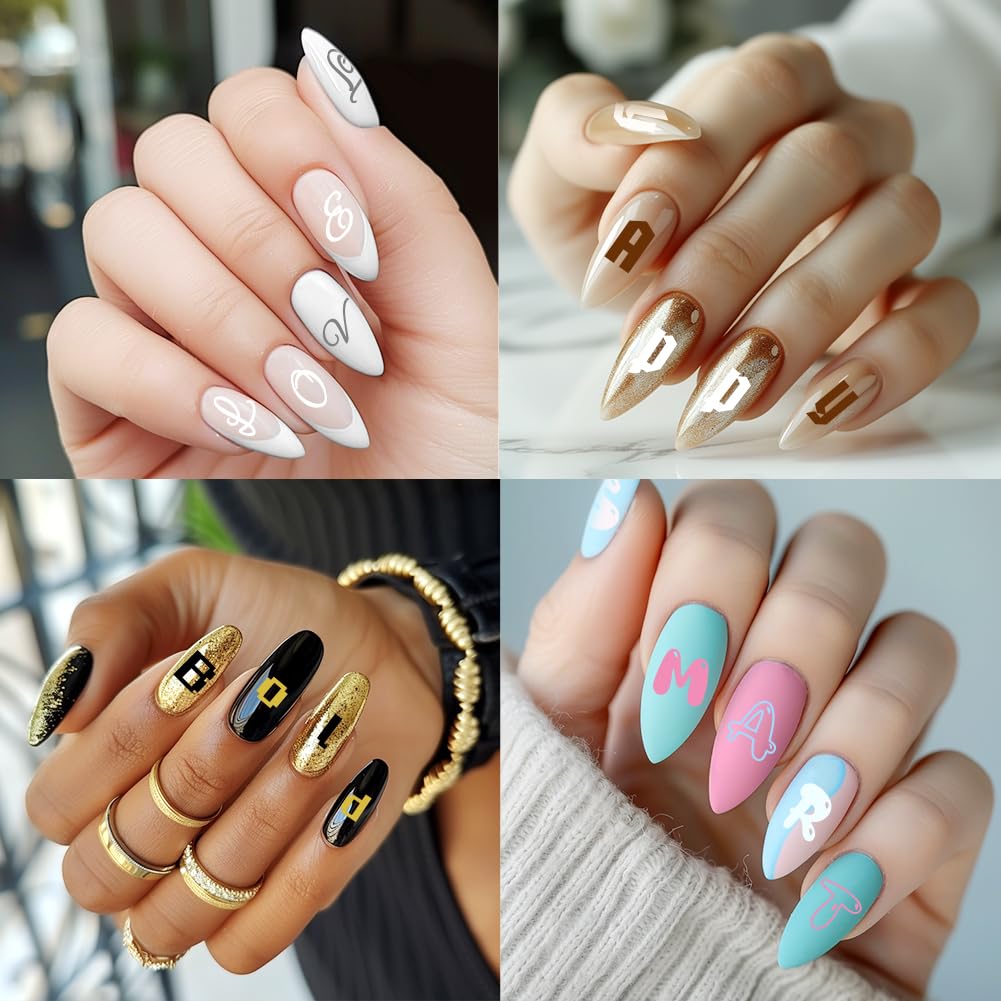 Set di 3 stampini con lettere inglesi per nail art, in acciaio inox, riutilizzabili, con raschietto per timbri, per manicure