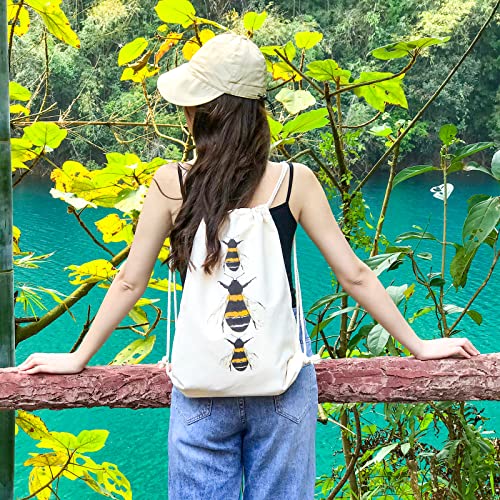 Mositu Bee Drawstring Backpack Cute Bees Drawstring Bag Funny Bee Cotton Canvas Backpack For Women Sport Gym Drawstring Bag String Bag Beach Sack Bag Travel Sackpack #TOP5