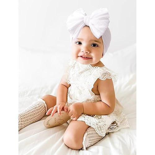 Miniatura 14 de Niceye Diademas hechas a mano para bebé, bandas de pelo de nailon elástico suave con lazos para recién nacidos, bebés y niñas pequeñas Azul