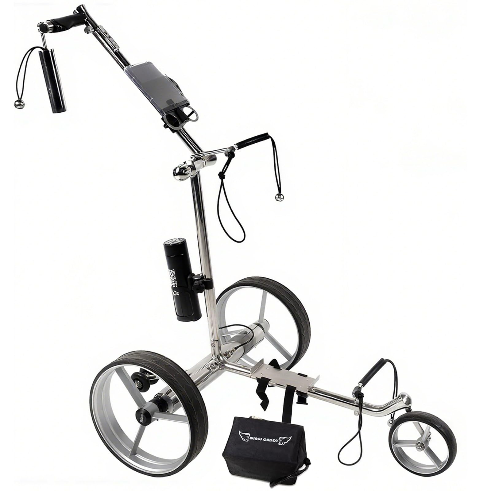 Carrello elettrico da golf con telecomando, design pieghevole, batteria al litio da 10 Ah, 4a ruota anti-ribaltamento, crociera a distanza fissa, regolazione 9 velocità, velocità massima 12 km/h