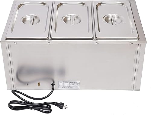 Miniatura 1 de Calentador eléctrico comercial de alimentos de 22.2 cuartos de galón, 850 W, mesa de vapor de 3 bandejas, encimera de buffet Bain Marie de acero