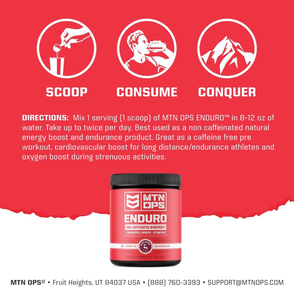 MTN OPS Enduro Nitric Oxide Stim Free Pre Workout | Magnesium Citrate, L Arginine & L Citrulline Caffeine Free Preworkout | 30 Serving Peach Zing