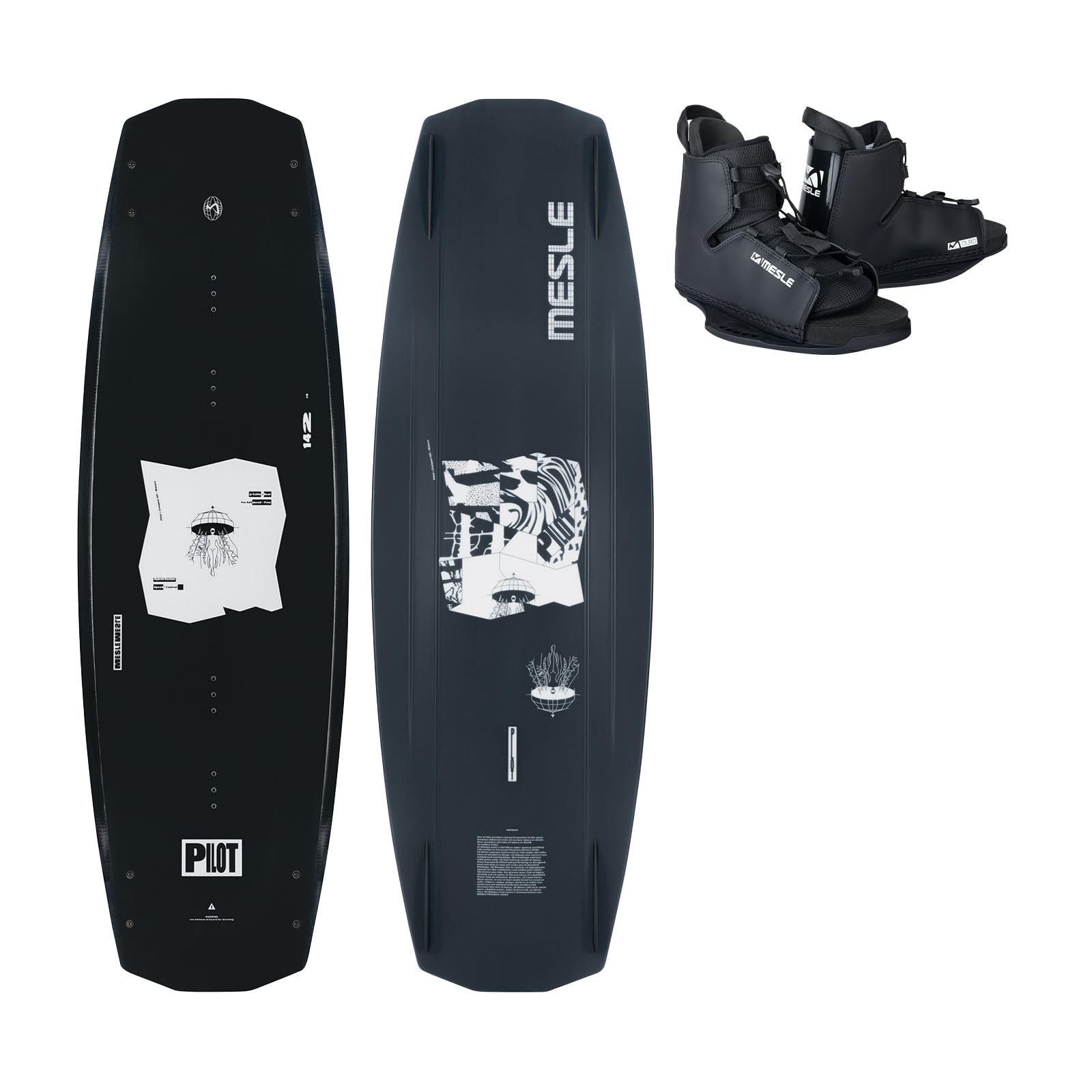 MESLE Wakeboard Set Pilot mit Duro Bindung, Wakeboard für Boot & Seilbahn mit Grind Base, Board für Fortgeschrittene