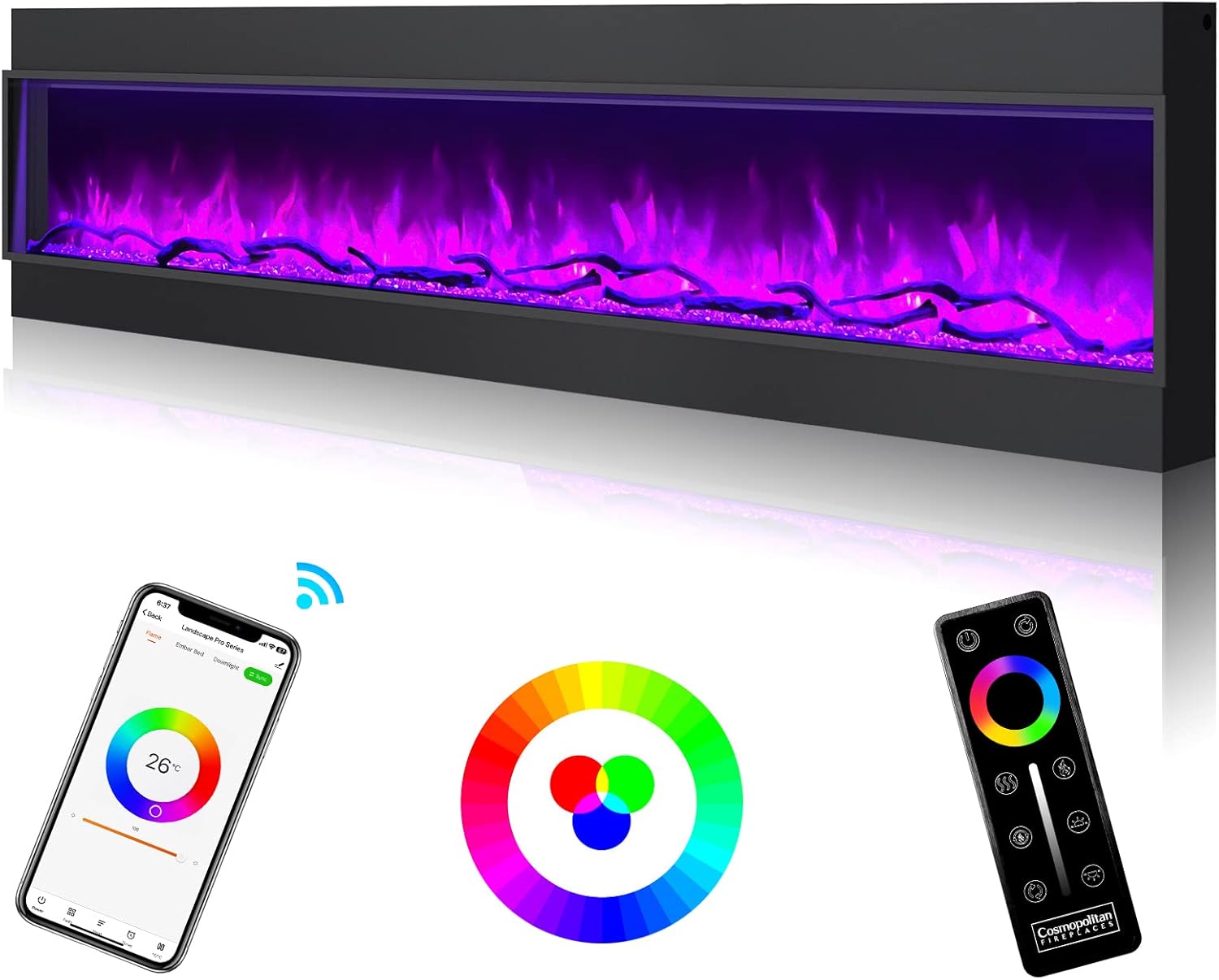 Cosmopolitan Fireplaces Phoenix Univue Series 96 inch Built