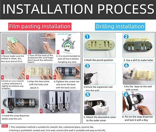 Miniatura 8 de No-Drill - Dispensador de jabón manual de cabezal de presión manual de 16.9 fl oz, dispensador de jabón para ducha y champú líquido con recipiente