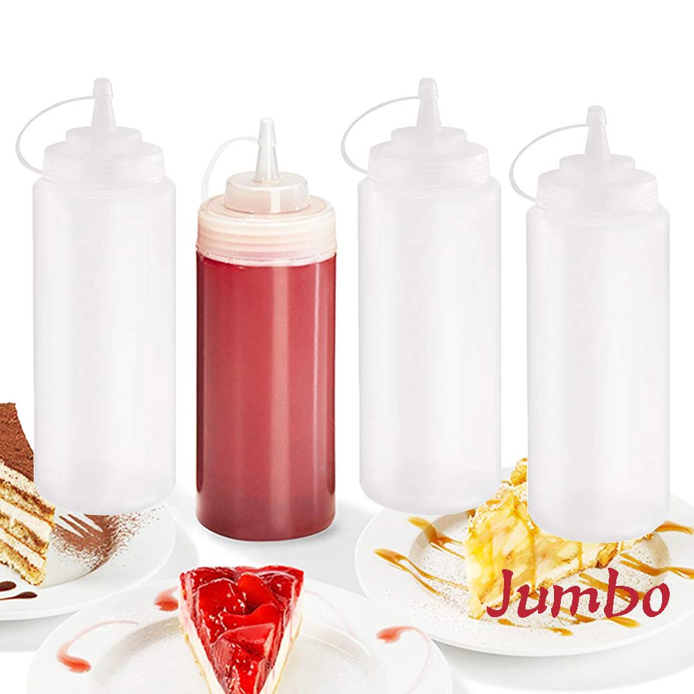 Jumbo 32oz Squeeze Bottle,4 Pcs Condiment Squeeze Bottle,Plastic Squeeze Squirt Bottles with Twist On Cap Lids,Plastic Squeeze Squirt Bottles with Twist On Cap Lids and Discrete Measurements Per
