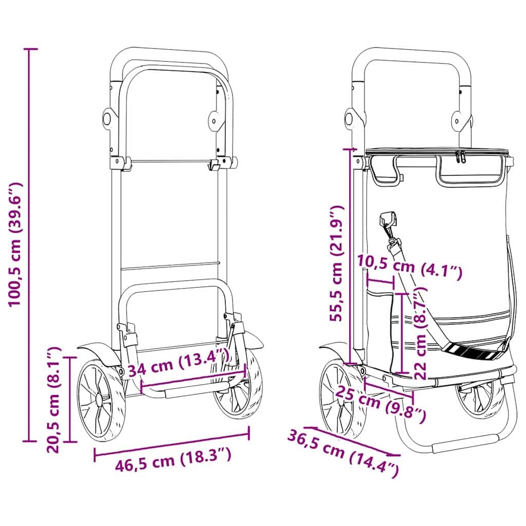Einkaufswagen Blau 36,5 x 46,5 x 100,5 cm Oxford-Stoff faltbar stabil wetterfest Tragetasche für Supermarkt, Einkaufskorb, wiederverwendbar, leicht, langlebig, für Damen und Reisen