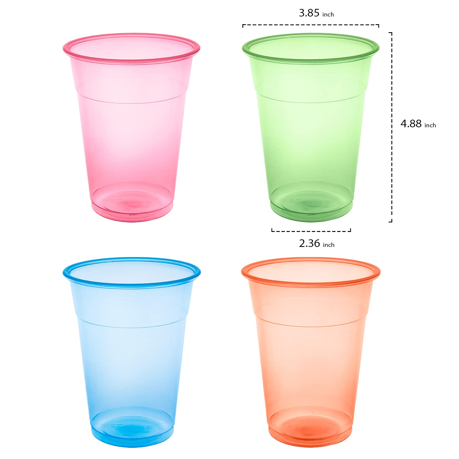 Party Essentials N167209 Soft Plastic 16 oz. Party Cups/Pint Glasses, Assorted Neon (Pack of 720)