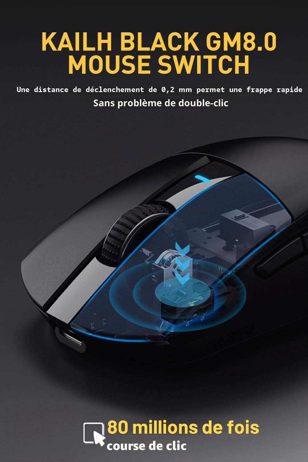 DAREU A950pro 4K Souris Gaming sans Fil: Ultra-légère 55 g, Fréquence de Sondage de 4KHz, Capteur Optique PAW3395, 5 Boutons Programmables, Support 15min Fast Charging et Connexion Tri-Mode (Blanc)