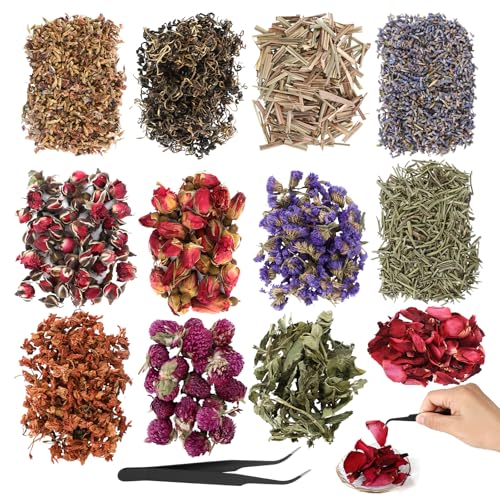 Yicenmy 12 Beutel Getrocknete Bl&uuml;ten f&uuml;r Seife, Getrocknete Blumen Seife Herstellen mit Pinzette, Seife DIY Trockenblumen Klein Kit, Seifenherstellung Zubeh&ouml;r f&uuml;r Seifenherstellung Kerzenherstellung