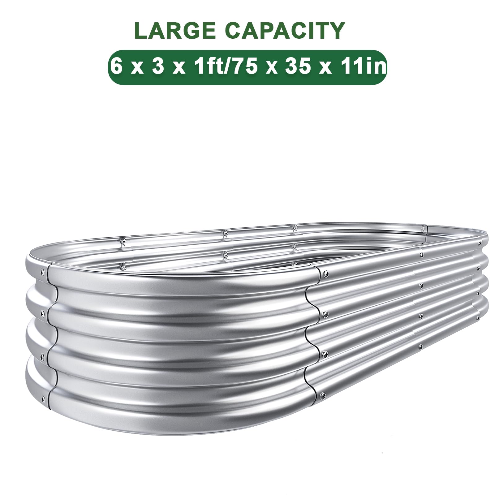 LEEVOT Outdoor Raised Garden Bed Large Planter 6x3x1ft, Sturdy Galvanized Metal Planters Divisible Planting Garden Box Vegetable/Herbs Garden Tower/Flowers Pot in Backyard/Patio