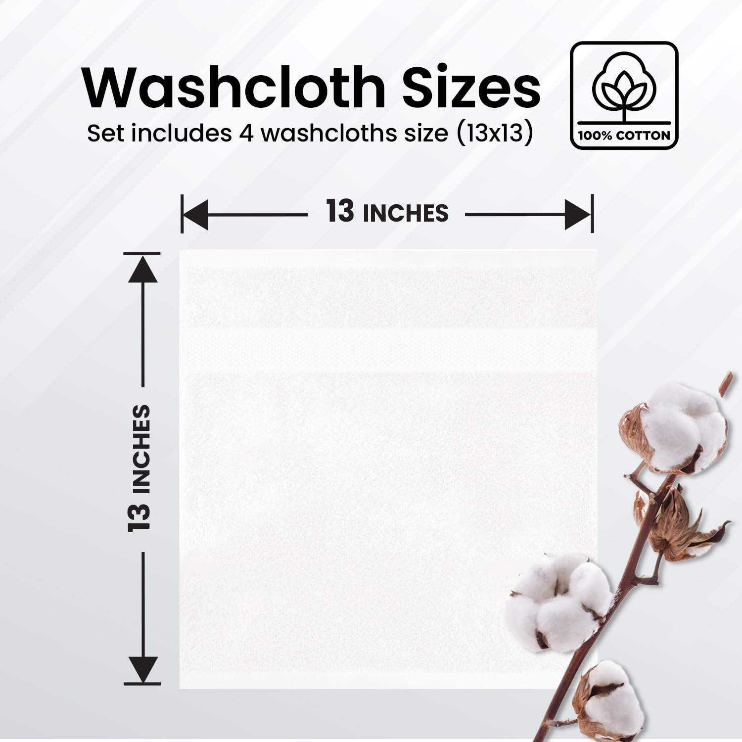 Infinitee XclusivesPremium Wash Cloths and Face Towels, 33cm x 33cm 100% Cotton, Soft and Absorbent Washcloths Set - Perfect for Bathroom, Gym, and Spa (Brilliant White, Washcloths - 4 Pack)