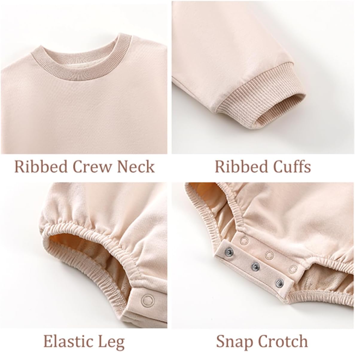 Baby Boy Bubble Romper Organic Cotton Solid Long Sleeve Oversized Sweatshirt Romper Newborn Fall Winter Clothes - Image 3