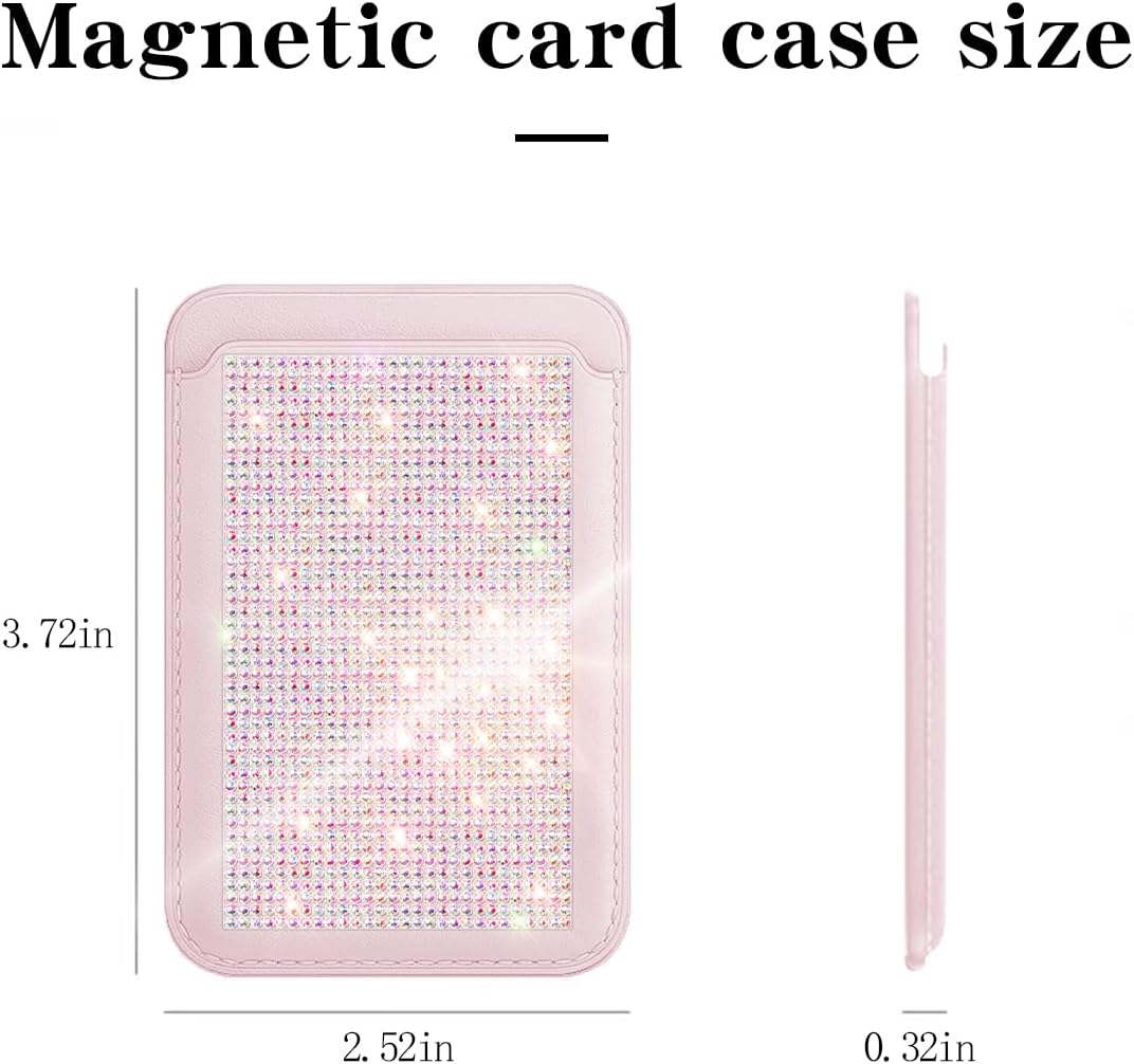 Strong Magnetic Bling Card Holder Wallet Compatible with MagSafe for Women Girls,Leather Wallet with Glitter rhinestone for iPhone 16/15/14/13/12 Series,Sparkle Magnetic Phone Wallet,Pink - Image 5