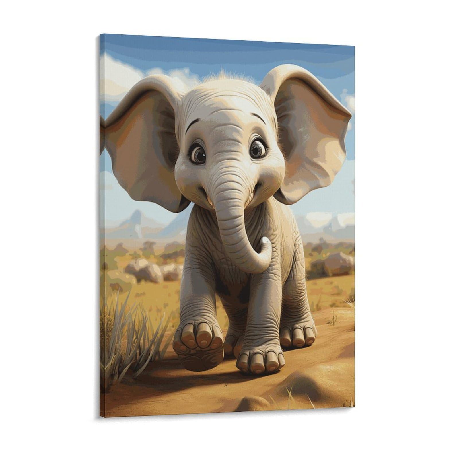 Cartoon Elephant Canvas Wall Art for Bedroom 18x24inch Canvas Prints Artwork for Walls Modern Picture Artwork Painting for Living Room Aesthetic Wall Paintings for Bathroom Kitchen Office Dec