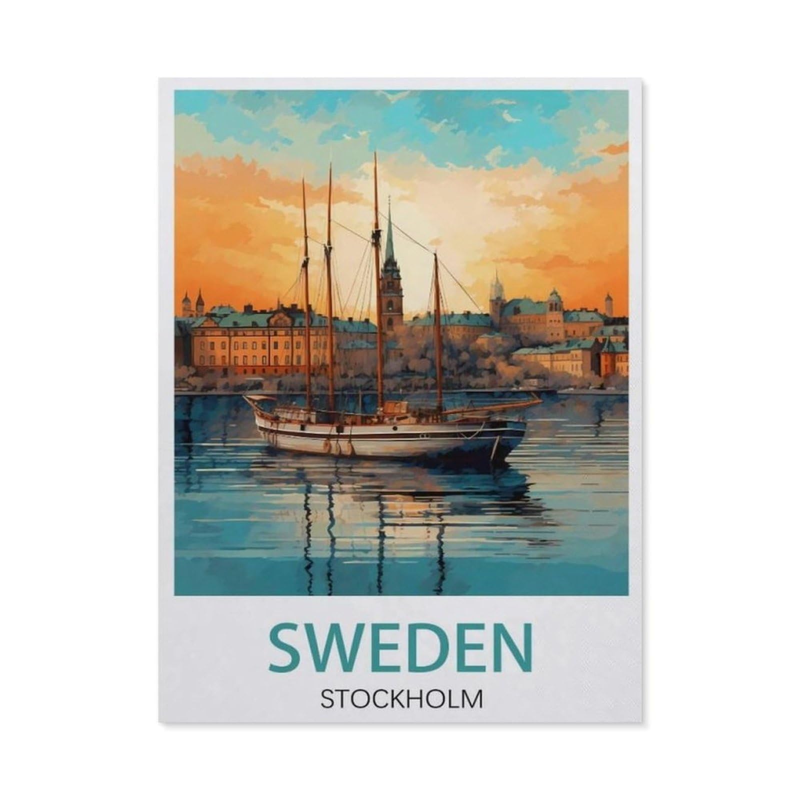 Sweden Stockholm vintage travel poster，Jigsaws Puzzles 1000 Pieces Teens Kids Jigsaw Entertainment Toys Brain Challenge Puzzle（50x70cm）-AW69