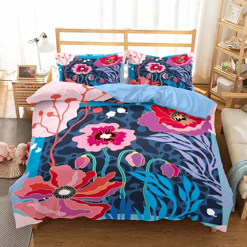 Housse de couette 140x200 microfibre bleu coquelicot 3D parure