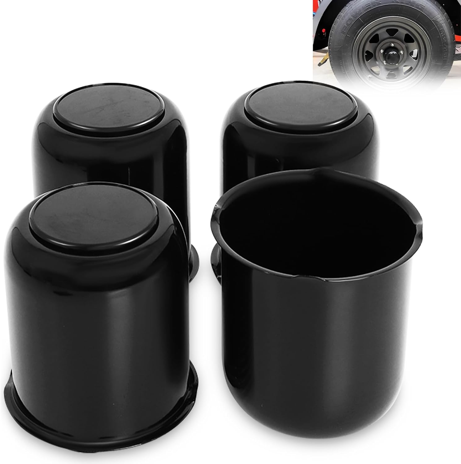 Trailer Wheel Center Caps 3.19 Inch for Trailer Truck RV Wheel Rims 4 Closed-End Chrome Plated Carbon Steel (4PCS) 3.19 Inch Center Bore Push Thru Wheel Center Caps Black