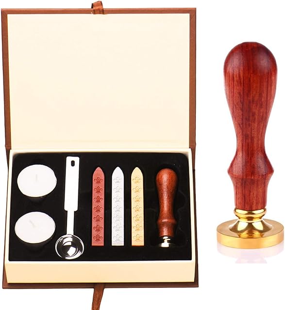 Hogwarts Magic School Sealing Wax, Seal Stamp Kit for Letter Gift Hp Fans Hogwarts Themed Party, 1Pcs Wooden Handle Seal + 3Pcs Retro Wax + 1Pcs Spoon + 2Pcs White Wax (Brown)