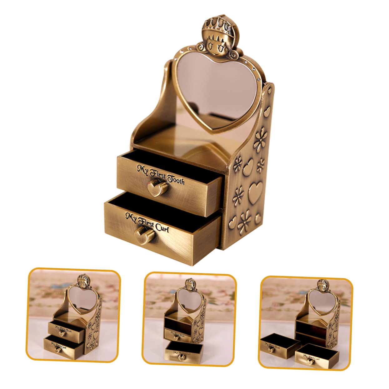 UPKOCH Caja De Almacenamiento De Dientes y Cabello Para Bebés Caja De Recuerdos De Metal Diseño Vintage Para Primer y Mechón De Cabello Para Mamás y Niño Niña